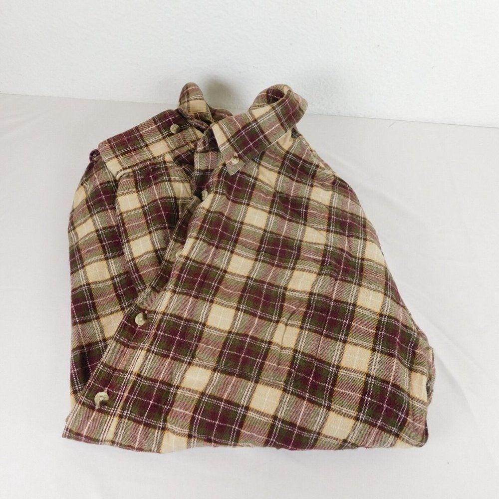 LL Bean Men Heavy Cotton Flannel Plaid Button Down Shirt Size XL Tall Multicolor - Picture 5 of 7